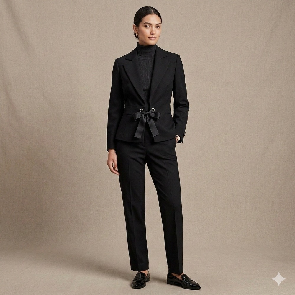 Banana Republic Black Wool‎ Blend Ribbon Tie Blazer Jacket Size 0 Professional